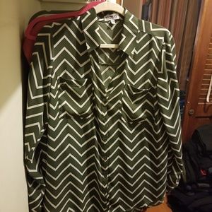 Express Portofino Shirt Olive Green Pattern